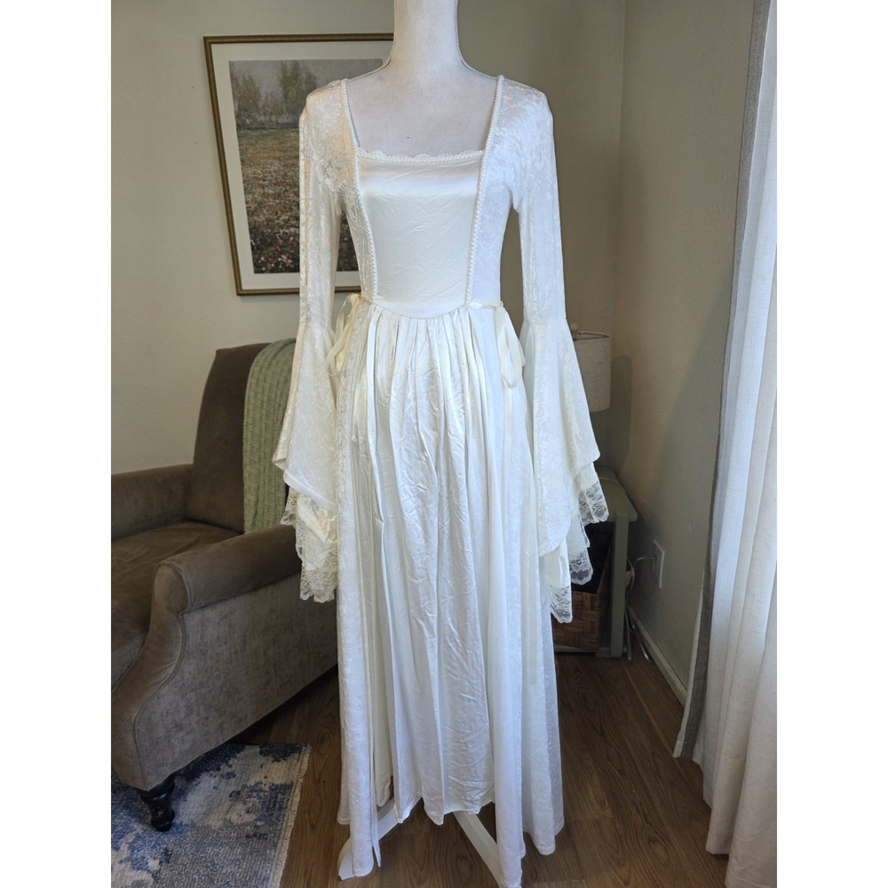 Vtg Lip Service Velvet Dress 90s Goth Grunge Victorian Revival Wedding Cream S